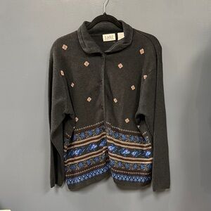 Elegant vintage tabi  grey and Blue Women's Cardigan 100% cotton size large